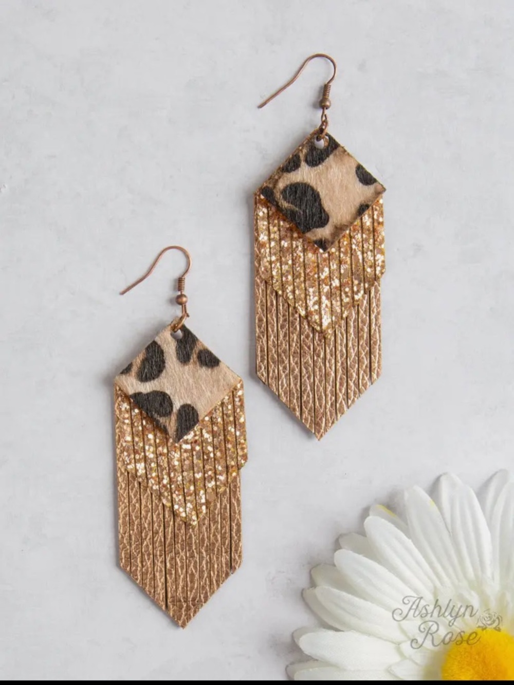 Gold Leopard Fringe Drop Earrings